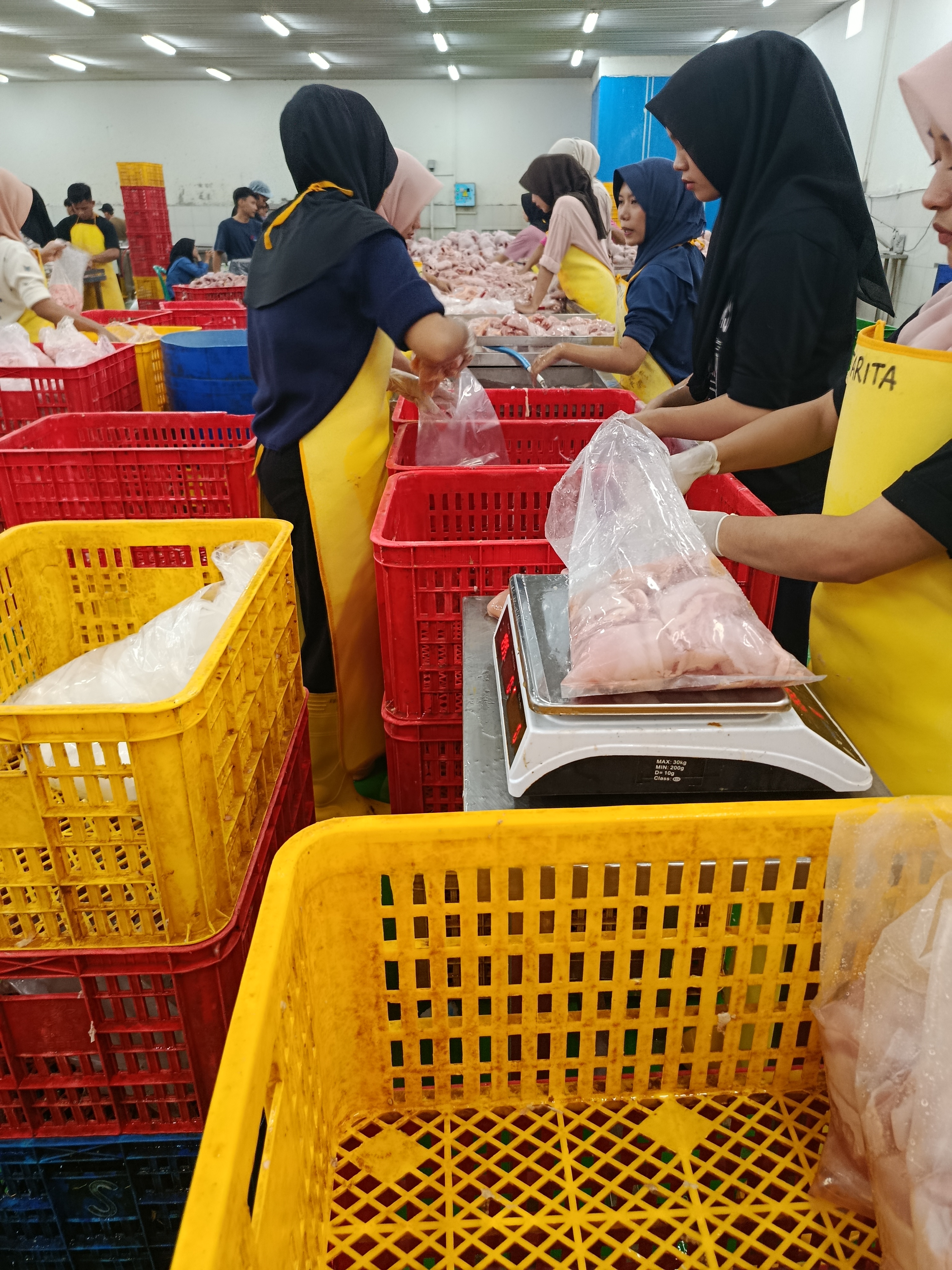 Area pengemasan produk makanan dengan kemasan plastik transparan pada meja bersih dan terang